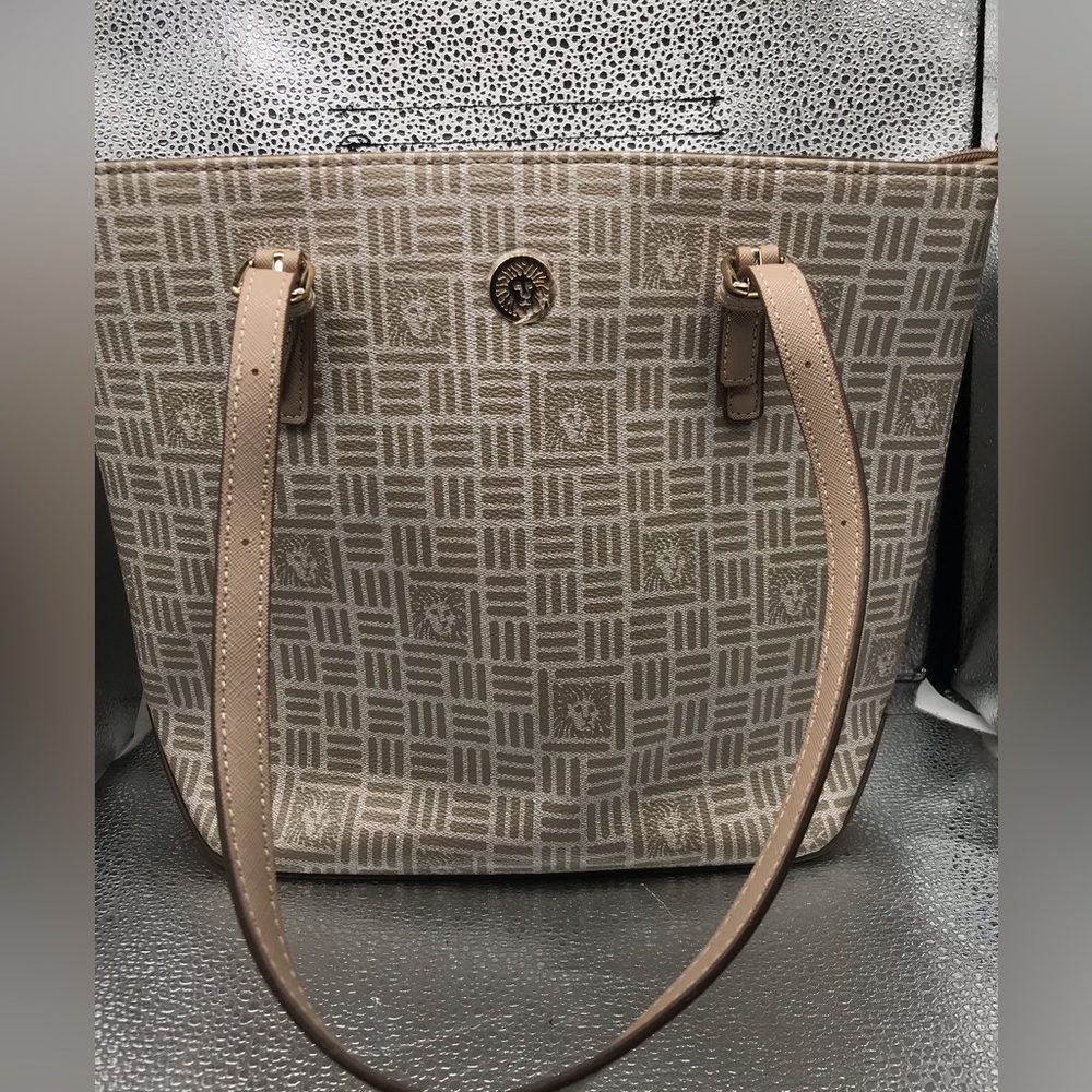 Anne Klein tile lion logo tote handbag